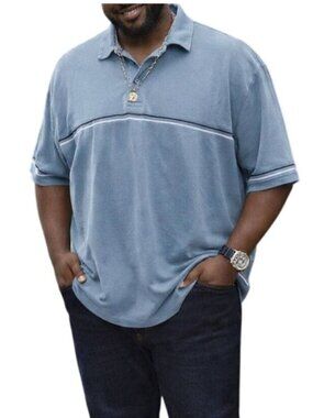 Faded Glory Mens Plus Size 2XL Polo Blue Striped Casual Short Sleeve Shirt